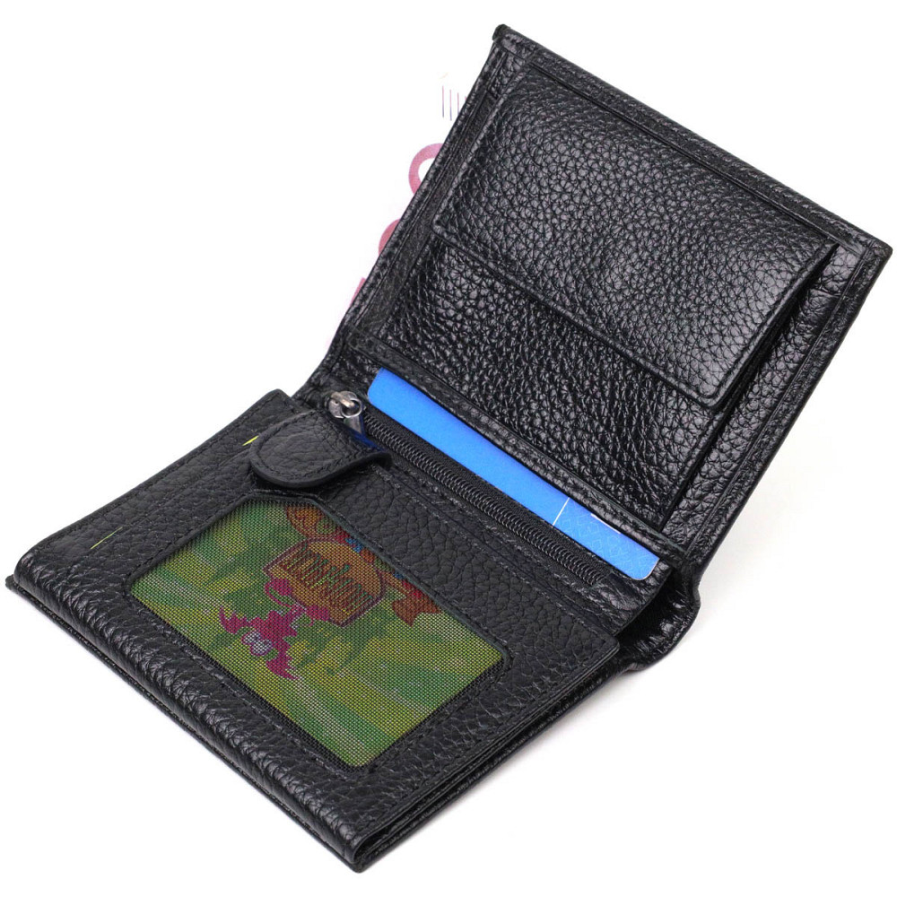 Невеликий чоловічий гаманець із натуральної зернистої шкіри без застібки BOND 21988 Чорний Київ - фото 5