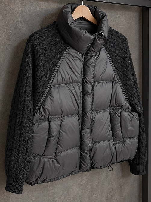 Куртка жіноча YZY 30790 пуховик oversize з в’язаними рукавами демісезонна one size, чорний, one size Київ - фото 7