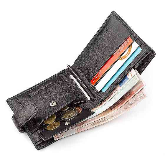 Чоловічий гаманець ST Leather 18309 (ST113-1) із Затискачачем для грошей Чорний Київ