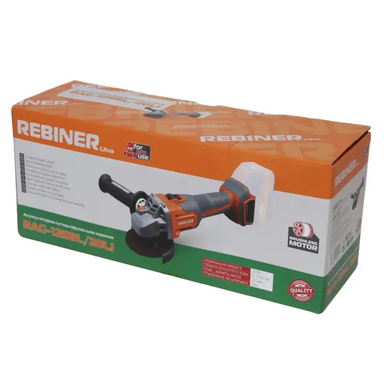 Болгарка акумуляторна Rebiner RAG-125BL/20Li, 125 мм, 20 В, без АКБ та ЗП, гарантія 36 міс Львів