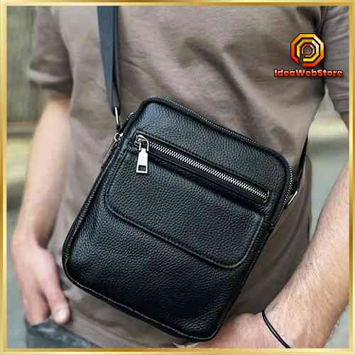 Мужской классический большой кожаный мессенджер черный Tiding Bag Киев
