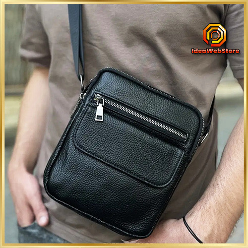 Чоловічий класичний великий шкіряний месенджер чорний Tiding Bag Київ - фото 1