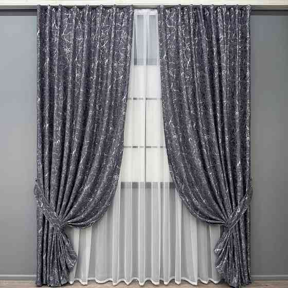 Комплект готових штор VR-Textil Льон мармур Royal Touch № 2004ш Графітовий 200х270 см 2 шт (32-480) Київ