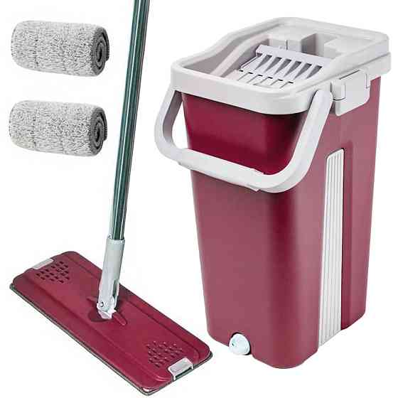 Швабра с ведром 11л и автоматическим отжимом + 2 насадками Cleaning Mop, Бордовая / Швабра лентяйка и ведро / Швабра для мытья Киев