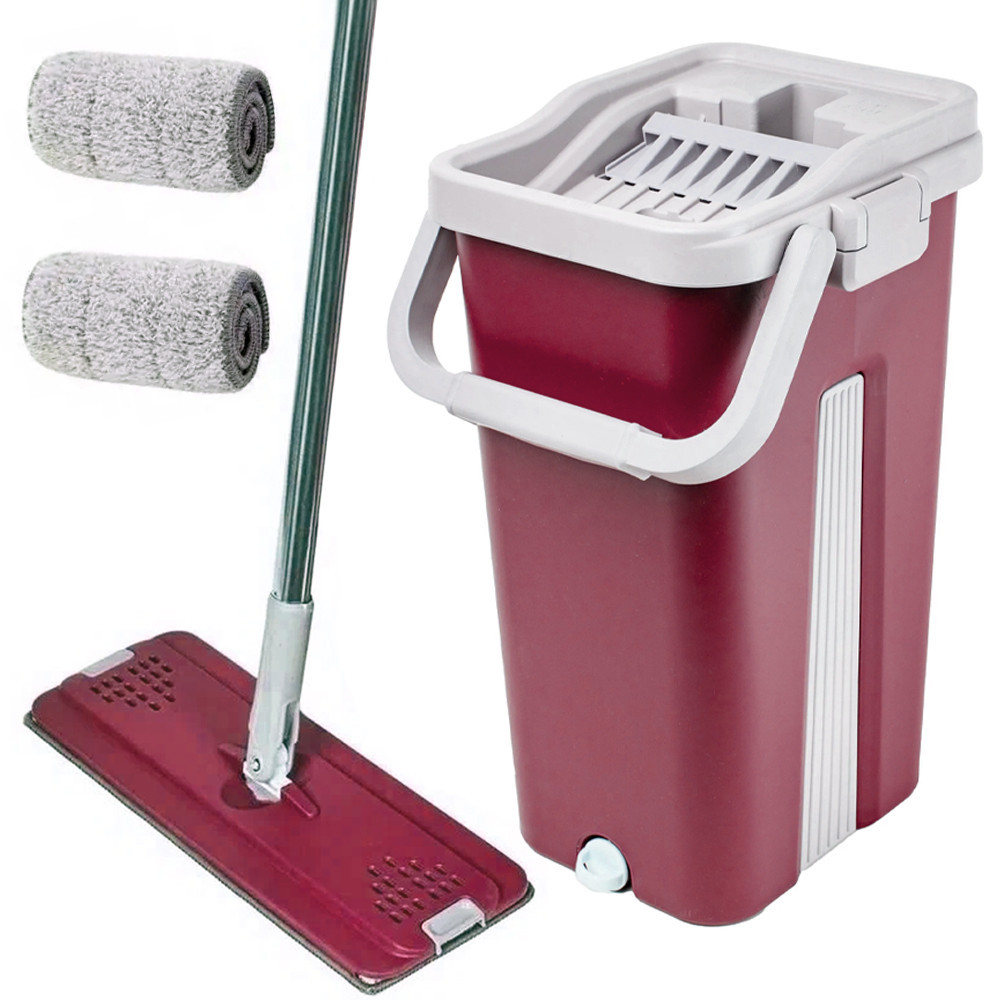 Швабра с ведром 11л и автоматическим отжимом + 2 насадками Cleaning Mop, Бордовая / Швабра лентяйка и ведро / Швабра для мытья Киев - изображение 1