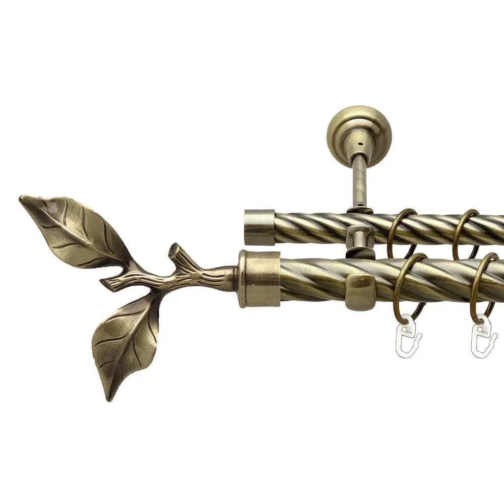 Карниз Orvit Листок Троянди металевий дворядний відкритий скручена труба кільце металеве Антик 25\19 мм 160 см (00-00017885) Львів - фото 1