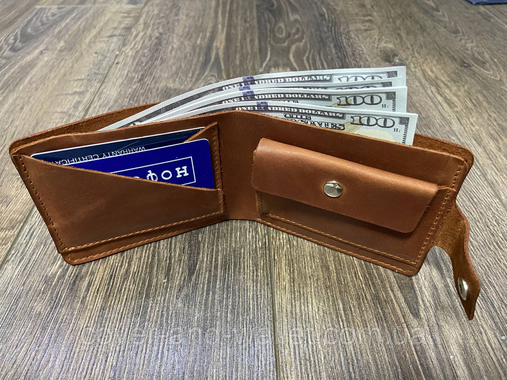Коричневый мужской кошелек из натуральной кожи ручной роботы GP Leather Киев - изображение 5