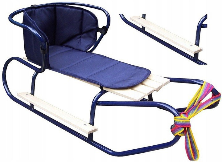 Санки дитячі металеві Basic + матрацик + підніжник + спинка (синій) Київ - фото 1