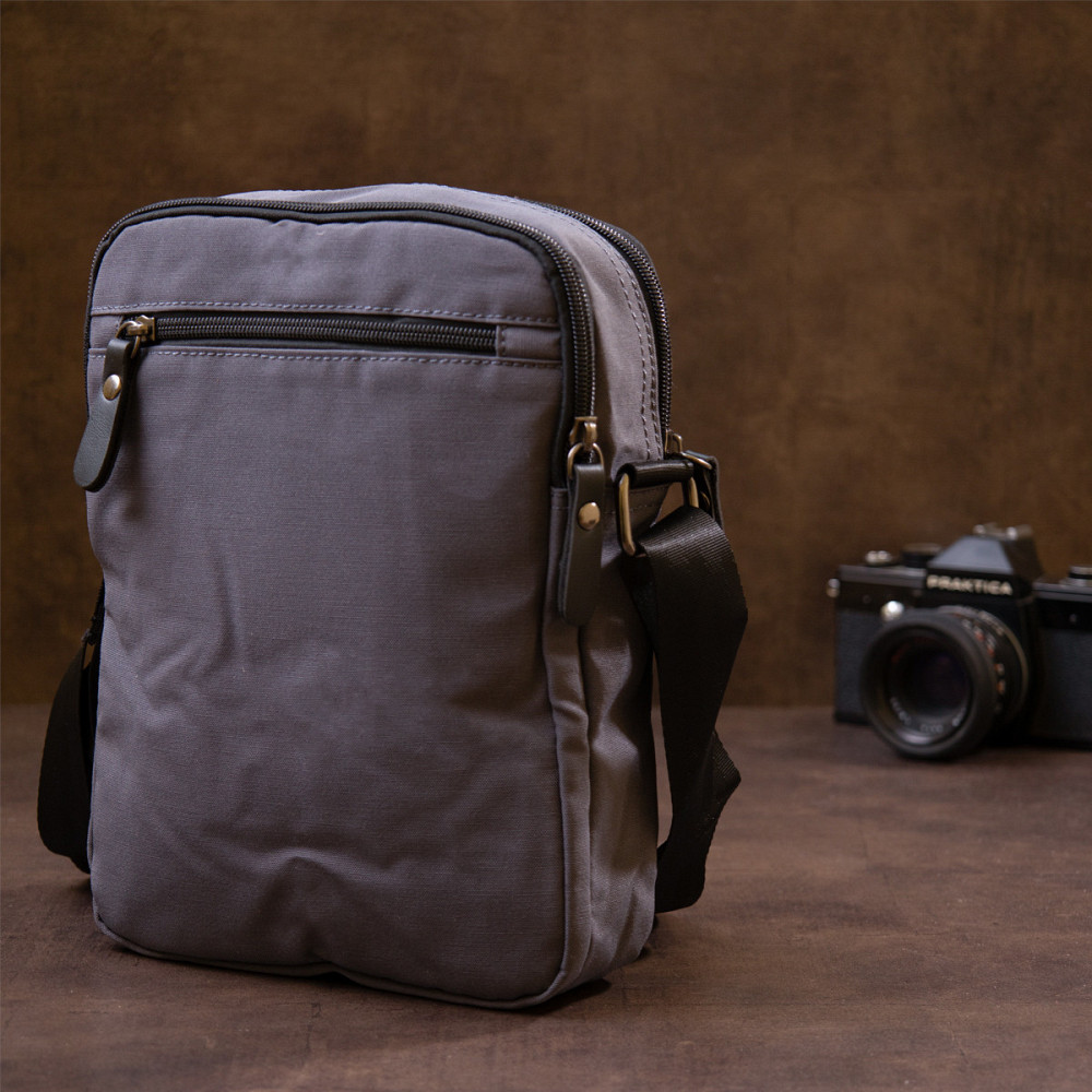 Універсальна текстильна чоловіча сумка на два відділення Vintage 20659 Графитовая Київ - фото 10