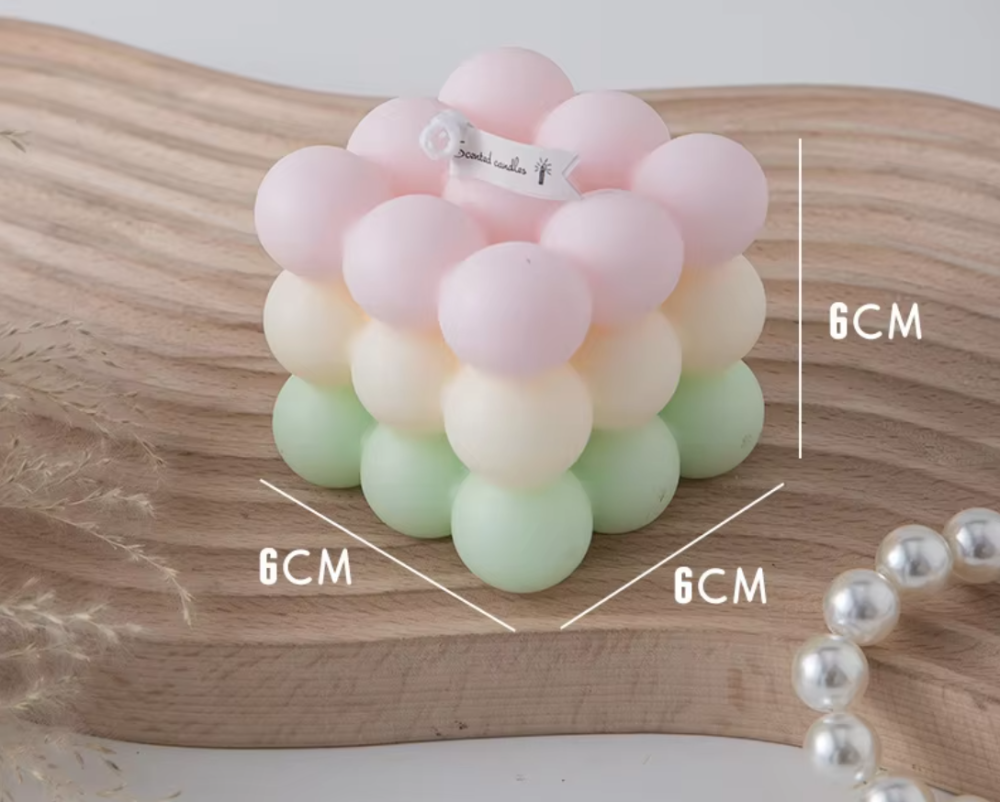 Свічка "Кубик бульбашок" ручної роботи колір рожевий,зелений,білий Кам'янець-Подільський - фото 5