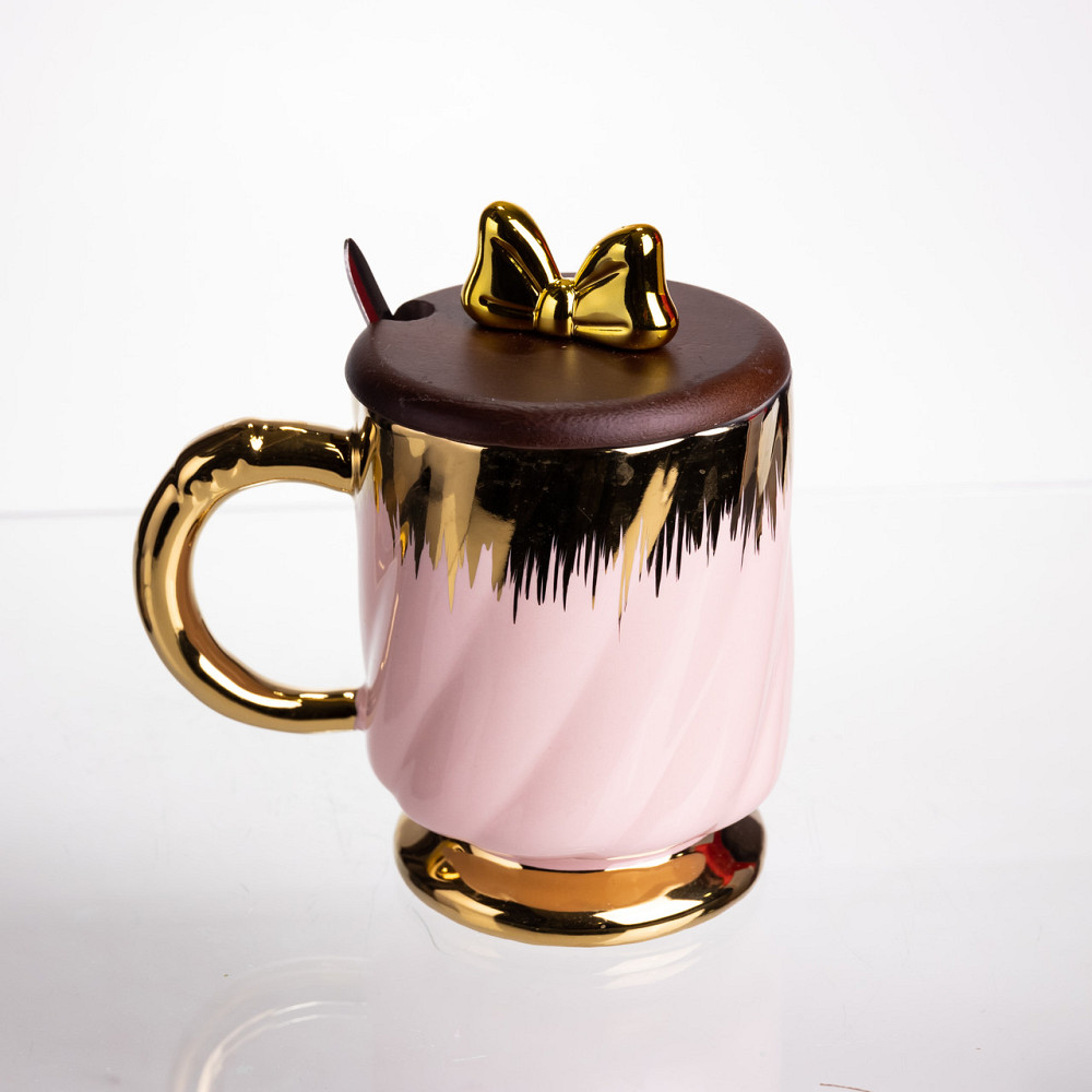 Новорічна порцелянова чашка «Золотий Вихор» 450 мл з кришкою і ложкою Yiwu FM-23B Коломия - фото 3