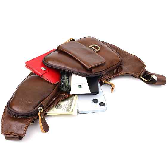 Мужская сумка через плечо из гладкой натуральной кожи Vintage 22965 Коричневый Киев