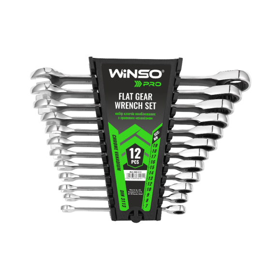 Набор комбинированных рожково-накидных ключей с трещоткой WINSO PRO, 12 шт, 7–19 мм, пластиковый держатель Киев