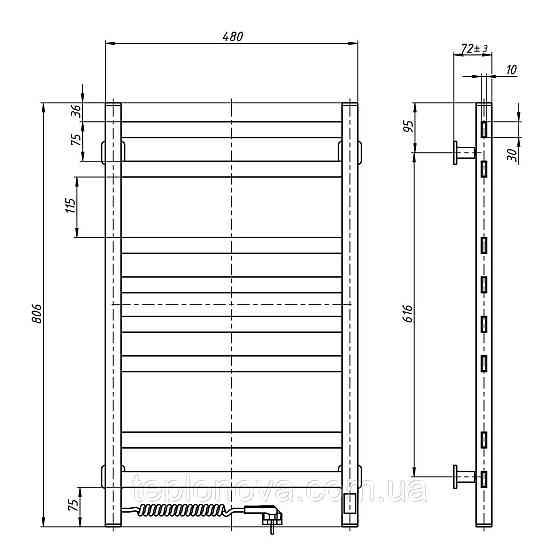 Полотенцесушитель Авангард 480х800 Sensor левый с таймером, белый Черновцы