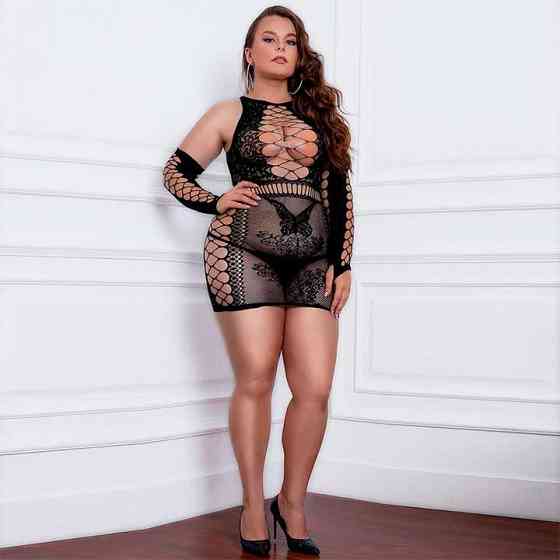 Міні-сукня з нарукавниками - Чорний - M-XL - Еротична білизна Вінниця
