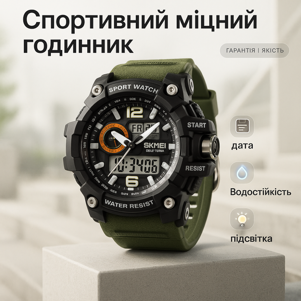 Годинник чоловічий спортивний з крокоміром SKMEI 1283AG ARMY GREEN, Армійський годинник мілітарі WA-39 Львів - фото 19