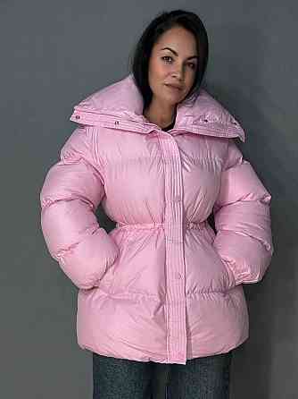 Куртка женская Haiziyuan 8055 глянцевая пуфер удлиненная с утяжкой на талии розовая, розовый, L Киев