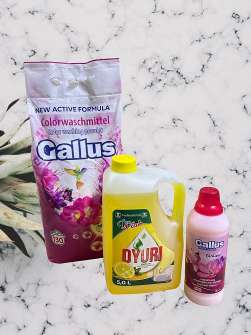 Акційний набір порошок-концентрат Gallus 8.45 кг+ миючий засіб Duri 5 l , ополіскувач Gallus 1 l Виноградів - фото 1