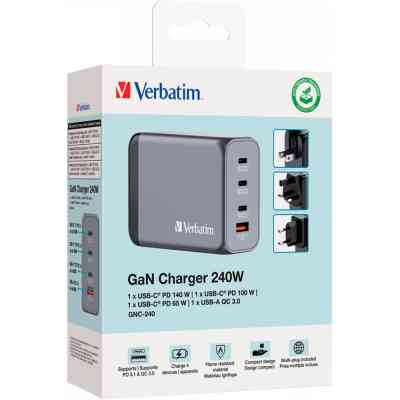 Зарядное устройство Verbatim GaN 240 W 4 ports (USB-C-140 W,USB-C-100 W,USB-C-65 W /USB-A -3.0) (32205) Винница