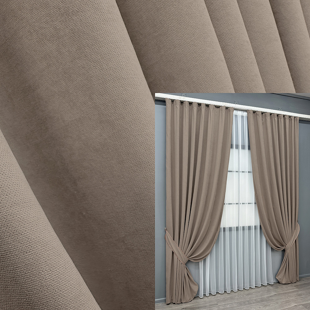 Комплект готових штор VR-Textil Мікровелюр Petek № 1487ш Какао 200х290 см 2 шт (32-461) Київ - фото 1