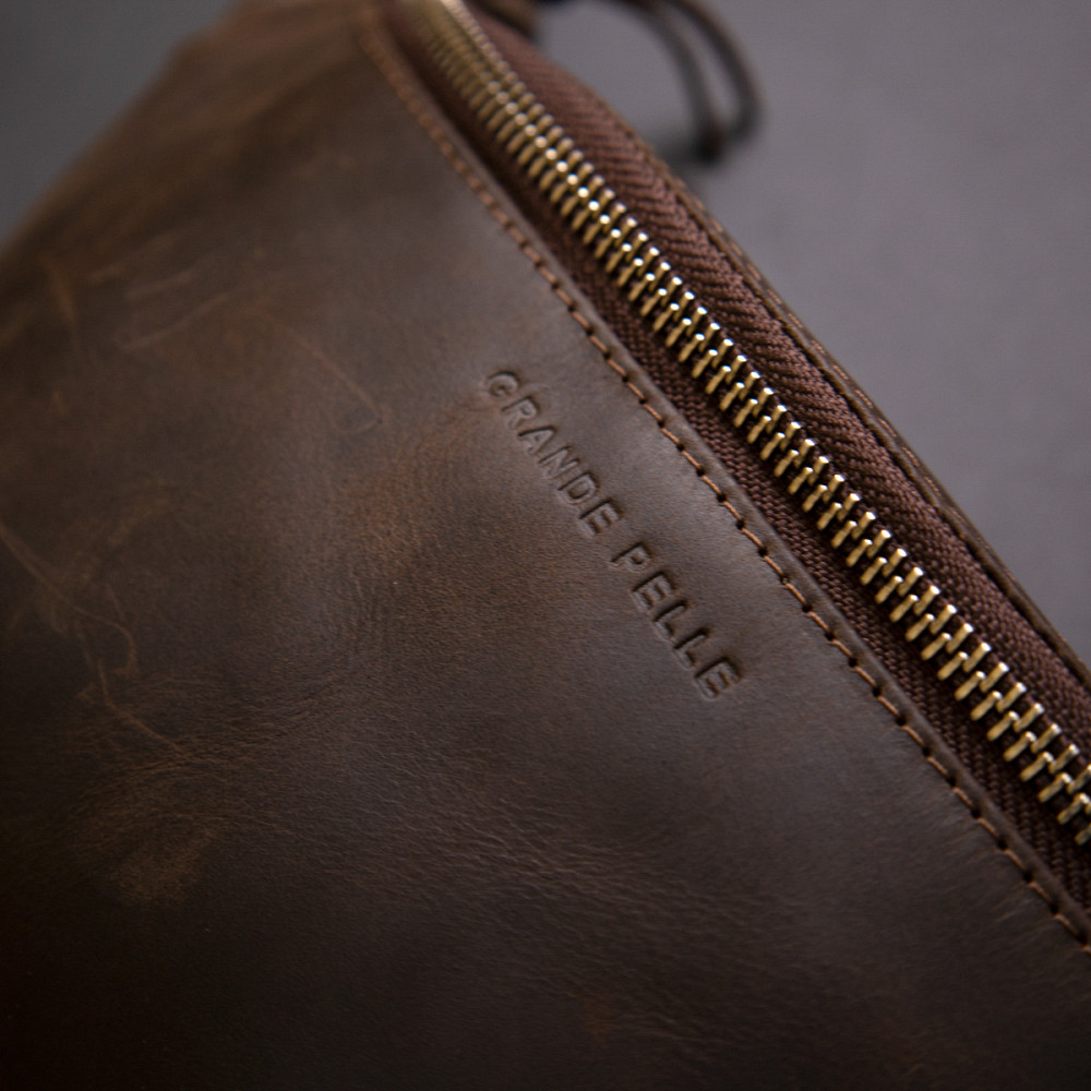 Бананка в винтажной коже GRANDE PELLE 11154 Коричневая Киев - изображение 9