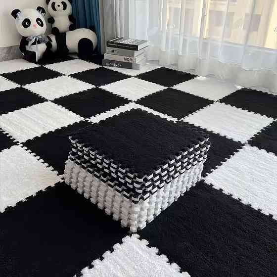 Пол-пазл плюшевый 120x150см, 20 пазлов, теплый пол, детский мат, термоковрик для дома, цвет черный Каменец-Подольский