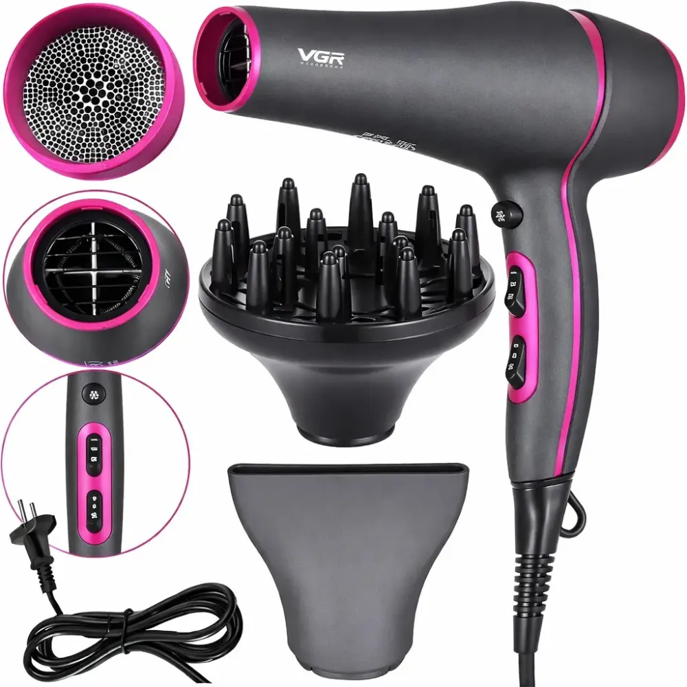 Профессиональный фен для волос с насадками и диффузором VGR V-402 2200 Вт Коломия - фото 1