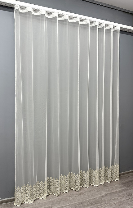 Тюль VR-Textil 1633т Грек-сітка з вишивкою та люрексом колір Молочний з бежевим 300х270 см (42-0594) Київ - фото 3