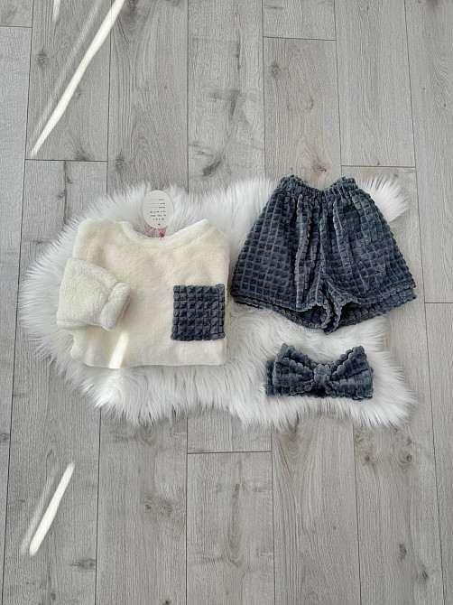 Жіноча затишна тепла піжама: кофта і шорти + пов'язка на голову з турецької махри Одеса - фото 3