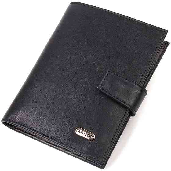 Классическое вертикальное мужское портмоне среднего размера из натуральной гладкой кожи Черное (CANPELLINI) Киев