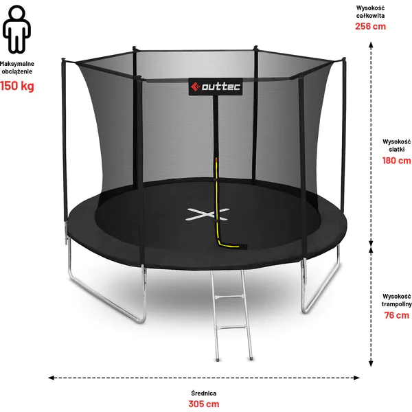 Батут OUTTEC Inside Net з внутрішньою сіткою 10 футів 305 см чорний Київ - фото 5