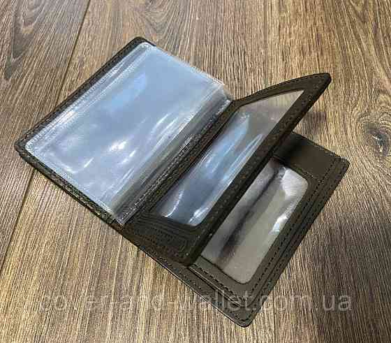 Кожаная обложка на водительское удостоверение с файлами коричневого цвета PS Leather Киев