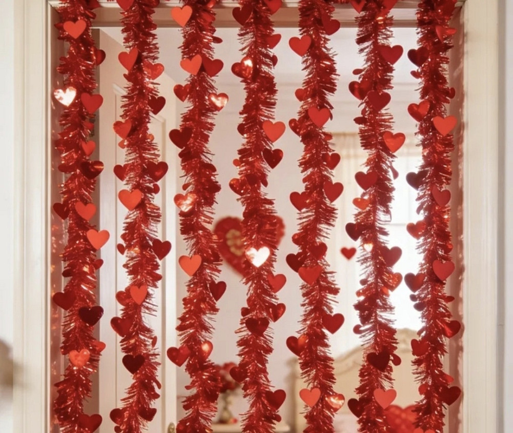 Гірлянда-дощик з сердечками червона 2 м 1 шт (0291) Сміла - фото 5