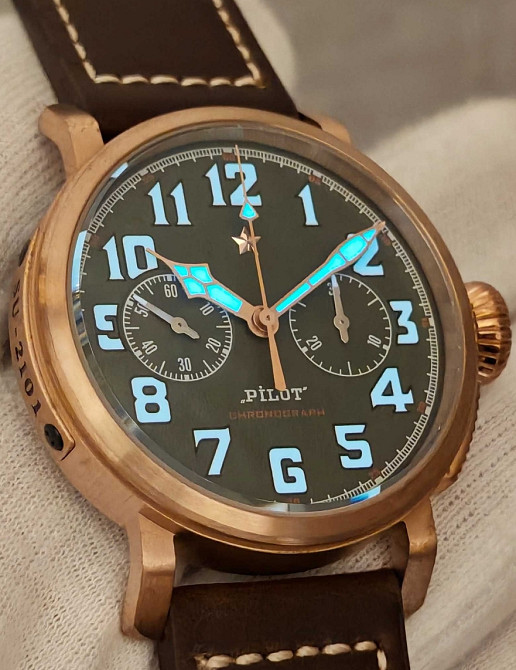 Мужские часы Pilot Bronza Chronograph Mechanical 42mm 100m Sapph. Киев - изображение 7