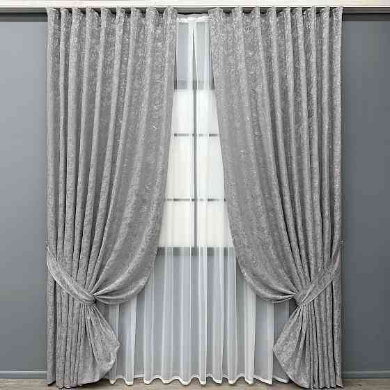 Комплект готових штор VR-Textil Льон мармур Royal Touch № 2007ш Світло-сірий 270х270 см 2 шт (33-1306) Київ