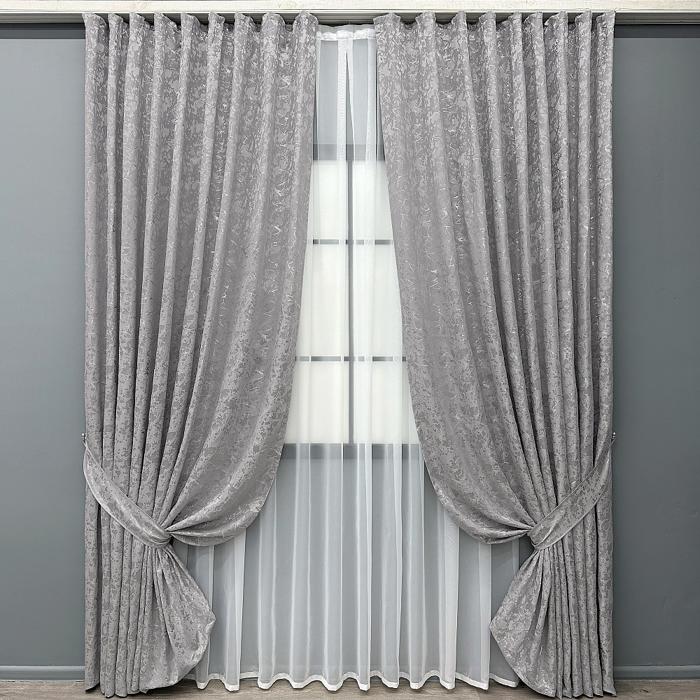 Комплект готових штор VR-Textil Льон мармур Royal Touch № 2007ш Світло-сірий 270х270 см 2 шт (33-1306) Київ - фото 2