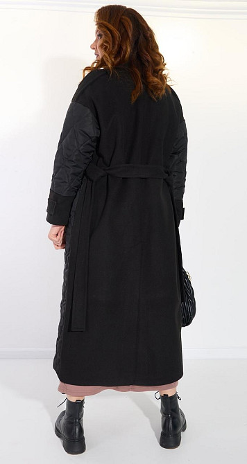 Комбіноване чорне пальто Київ - фото 5