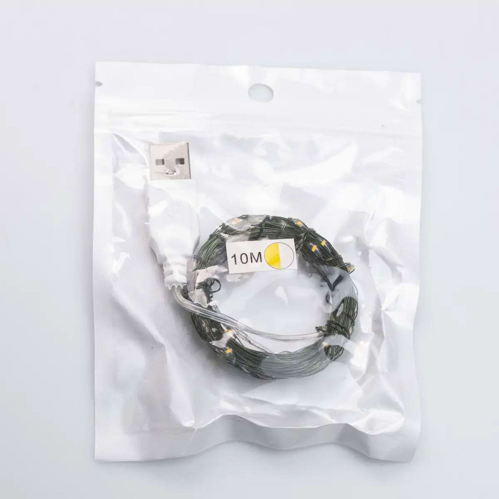 Гірлянда роса 10 метрів USB на 100 led світлодіодів крапля на зеленому дроті USB100L10MGY Коломия - фото 3