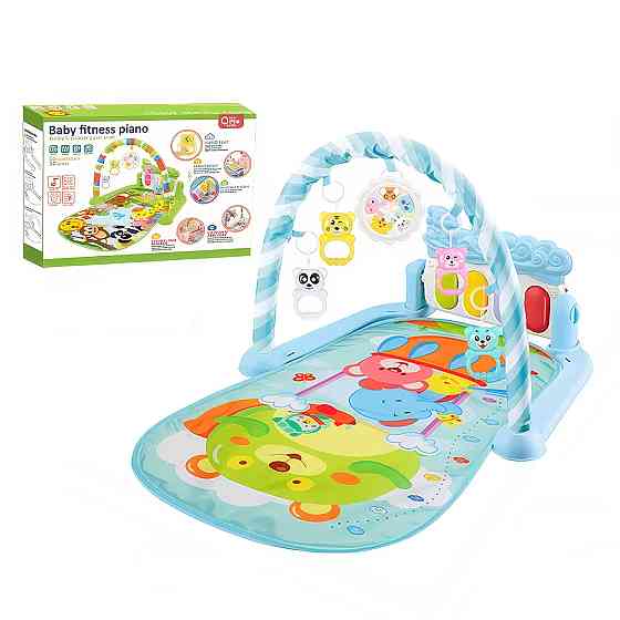 Развивающий детский коврик с пианино, подвесными игрушками, шкалой роста, голубого цвета, принт животные Каменец-Подольский