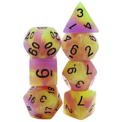 Набір кубиків для настільних ігор Games 7 Days Double Color Glow in the dark 7 Dice Set - Yellow-Pink (g7dglowdc04) Вінниця