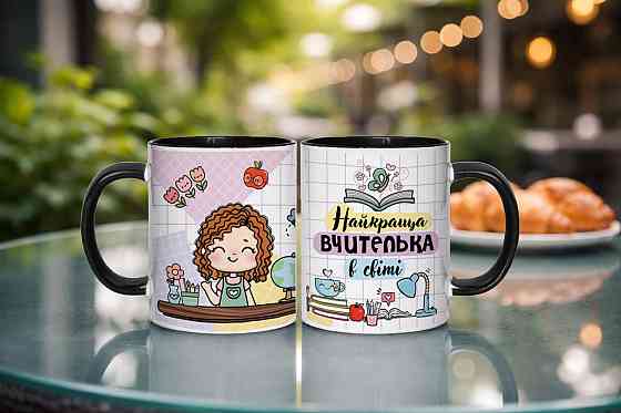 Чашка для вчительки «Найкраща вчителька у світі» 330 мл | Подарунок вчителю Чорний Одеса