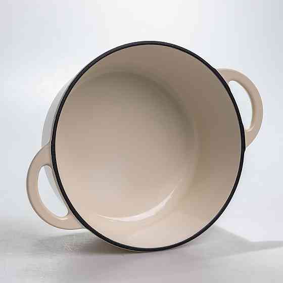 Каструля чавунна 2.5 л емальована з кришкою посуд для тушкування запікання томління кухонна Біла HP-1-14-WHITE Коломия