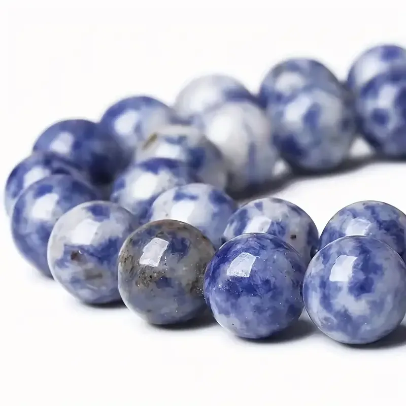 Синьо-білі намистини содаліт 8 мм – 45 шт, натуральний камінь для біжутерії та декору Київ - фото 2