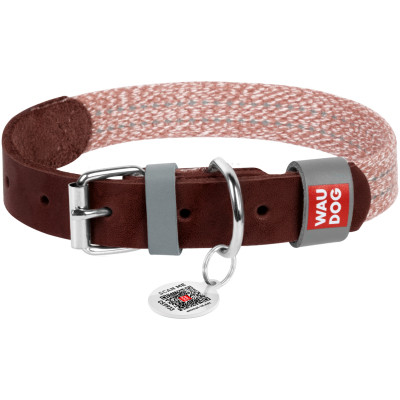 Ошейник для животных WAUDOG Classic из кожи и восстановленного хлопка S 15 мм х 27-36 см коричневый (58906) Винница - изображение 1