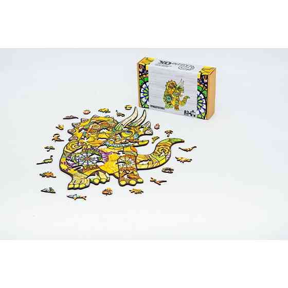 Фігурний дерев'яний пазл A3 "Трицератопс" PuzA3-00903, 130 елементів Вінниця