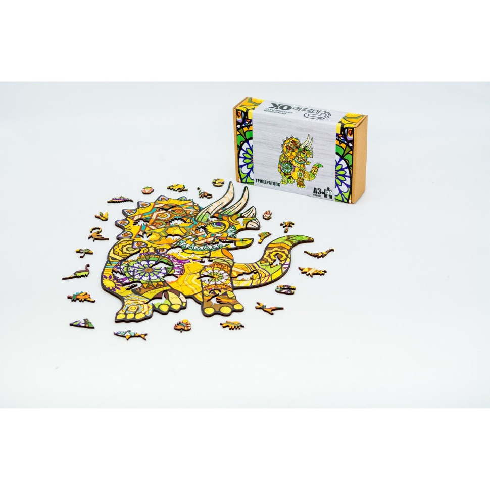 Фігурний дерев'яний пазл A3 "Трицератопс" PuzA3-00903, 130 елементів Вінниця - фото 2