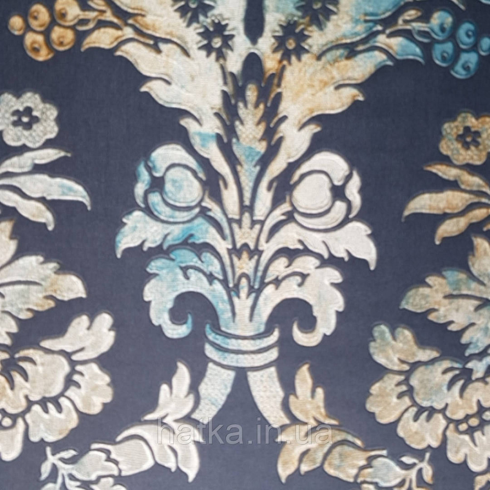 Шпалери вінілові на флізелін Sirpi Alta gamma Sempre 3 вензелі великі золотом сріблом на темно синьому тлі 3д Київ - фото 3