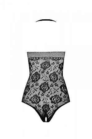 Бодістокінг з імітацією корсетної шнурівки Passion BS094 One Size, black, квітковий візерунок, з дос Sex Aura Київ