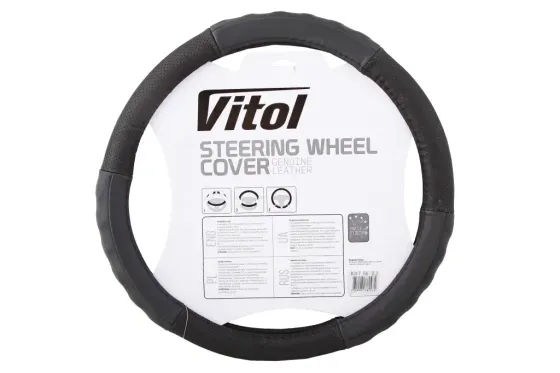 Оплетка на кермо шкіра L без запаху Vitol Lux B-317-BK-L чорний Вінниця