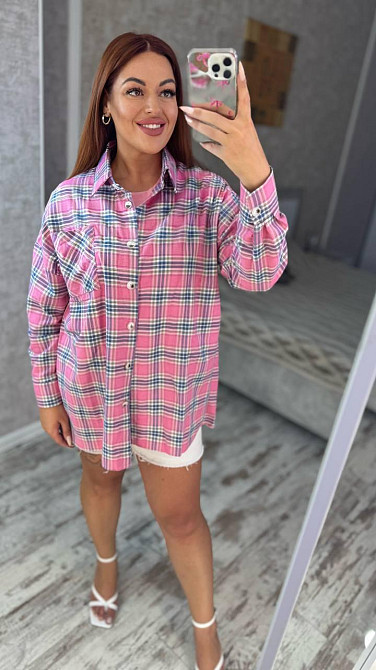 Женская оверсайз рубашка в клетку турецкая фланель Одесса - изображение 1